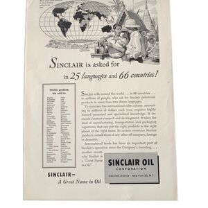 Vintage 1949 Sinclair Oil 25 Languages 66 Countries Ad Advertisement